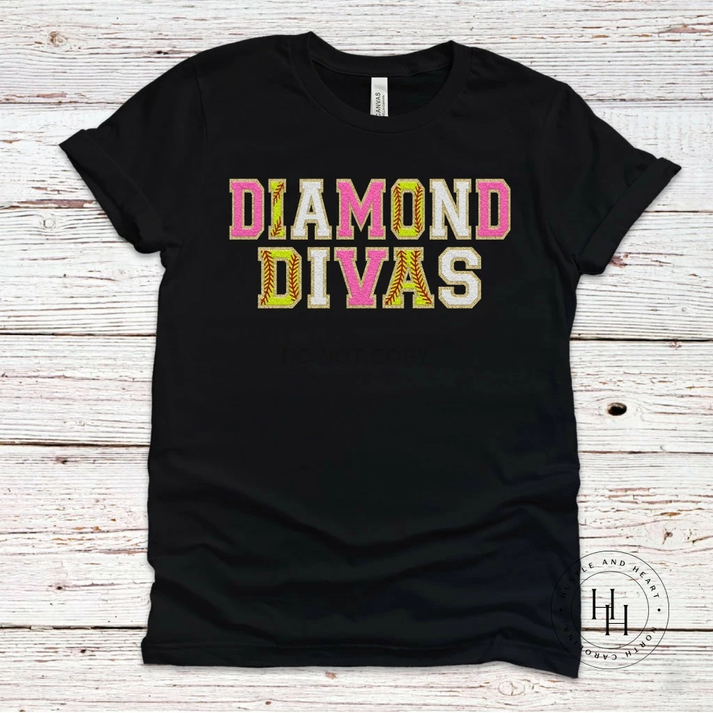 Hustle And Heart NC Diamond Divas Faux Chenille Letters Graphic Tee