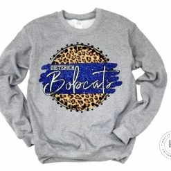 Hustle & Heart NC Faux Glitter Leopard Circle Designs Dieterich Bobcats Blue/White Tan Leopard