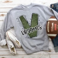 Hustle & Heart NC Dragons Dark Green Glitter Varsity Doodle School Doodle Designs