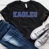 Hustle And Heart NC Faux Chenille And Glitter Letter Patch Tees Eagles Blue Faux Chenille Letters Graphic Tee