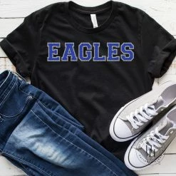 Hustle And Heart NC Faux Chenille And Glitter Letter Patch Tees Eagles Blue Faux Chenille Letters Graphic Tee