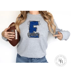 Hustle & Heart NC Eagles Blue Glitter Varsity Doodle School Doodle Designs