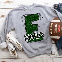 Hustle & Heart NC School Doodle Designs Eagles Dark Green Glitter Varsity Doodle
