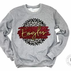 Hustle & Heart NC Faux Glitter Leopard Circle Designs Eagles Maroon And Gold