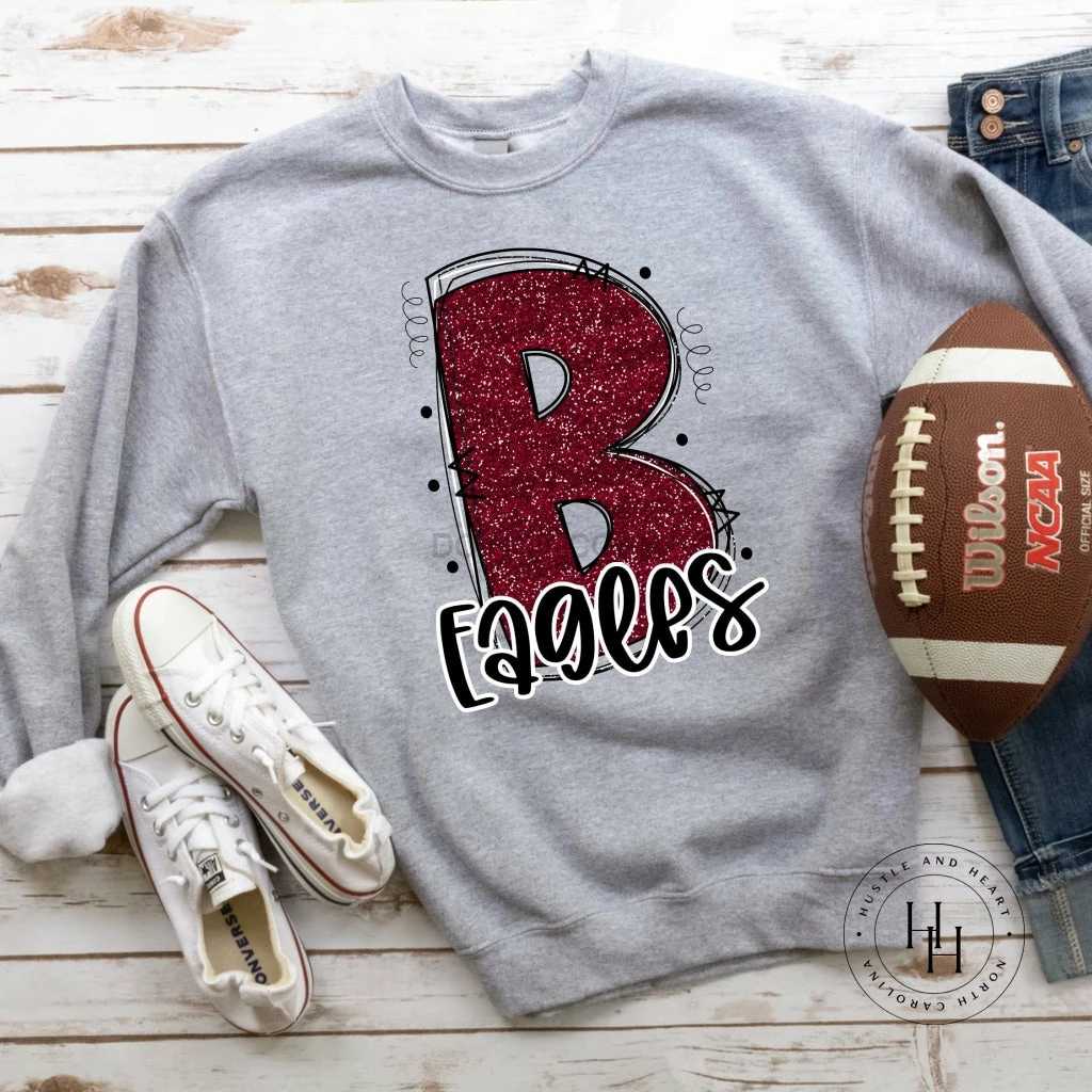 Hustle & Heart NC Eagles Maroon Glitter Varsity Doodle