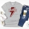Hustle And Heart NC Eagles Red Leopard Lightning Bolt Graphic Tee
