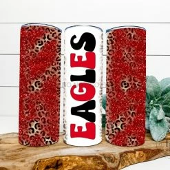 Hustle & Heart NC Eagles Red/Black/Leopard Completed 20oz Skinny Tumbler