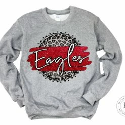 Hustle & Heart NC Faux Glitter Leopard Circle Designs Eagles Red/White With Black Outline