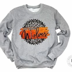 Hustle & Heart NC East Atchison Wolves Orange And Black With White Outline Faux Glitter Leopard Circle Designs