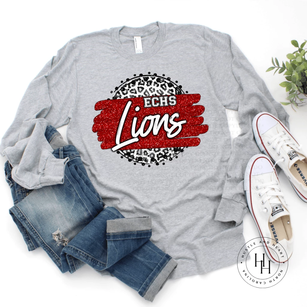 Hustle & Heart NC Faux Glitter Leopard Circle Designs ECHS Lions Leopard Circle Graphic Tee