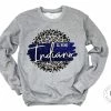 Hustle & Heart NC Faux Glitter Leopard Circle Designs El Reno Indians Blue/White With Black Outline