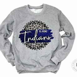 Hustle & Heart NC Faux Glitter Leopard Circle Designs El Reno Indians Blue/White With Black Outline