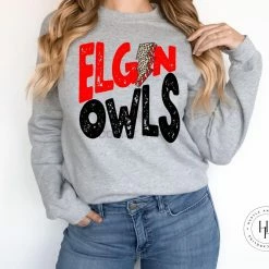 Hustle And Heart NC Elgin Owls Red/Black Lightning Bolt Graphic Tee