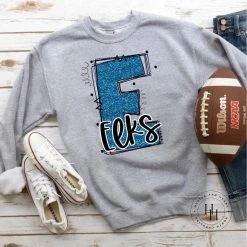 Hustle & Heart NC Elks Carolina Blue/Navy Glitter Varsity Doodle