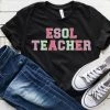 Hustle And Heart NC Faux Chenille And Glitter Letter Patch Tees ESOL Teacher Hot Pink/Lilac/Mint/Gold Faux Chenille Letters Graphic Tee