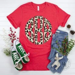 Hustle & Heart NC Evergreen Tree Leopard Monogram Graphic Tee Monogram Tees