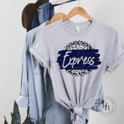 Hustle & Heart NC Express Grey Leopard Graphic Tee Faux Glitter Leopard Circle Designs