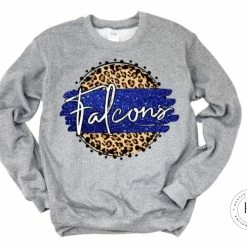 Hustle & Heart NC Faux Glitter Leopard Circle Designs Falcons Blue/White With Tan Leopard