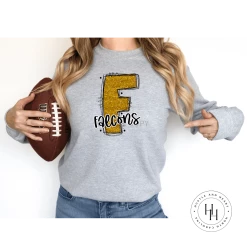 Hustle & Heart NC Falcons Gold Glitter Varsity Doodle