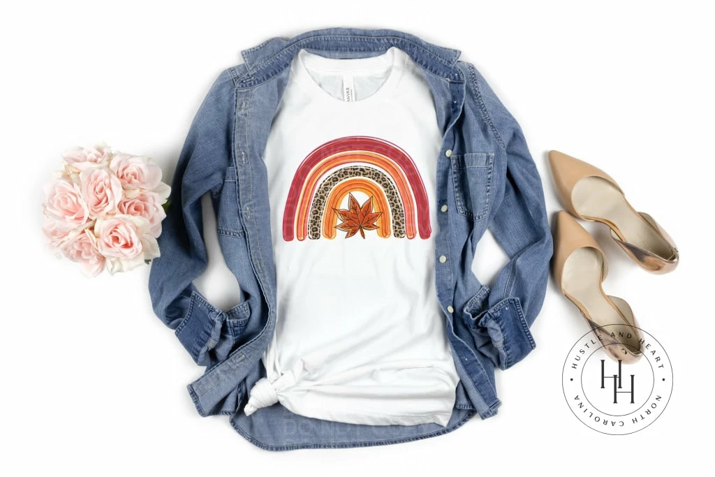 Hustle & Heart NC Fall Leopard And Leaf Rainbow - SUBLIMATION TRANSFER