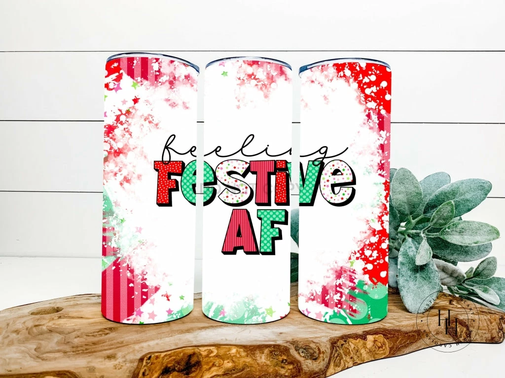 Hustle & Heart NC Feeling Festive AF Completed 20oz Skinny Tumbler Tumbler Of The Week