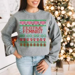 Hustle & Heart NC Festive Feminist Graphic Tee Christmas