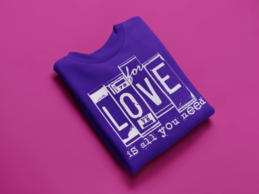 Hustle & Heart NC For Love Is All You Need License Plate Purple Valentine's Day Graphic Tee