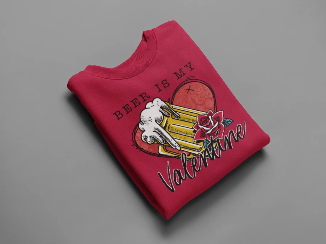 Hustle & Heart NC Beer Is My Valentine Flash Art Tattoo Style Valentine's Day Graphic Tee