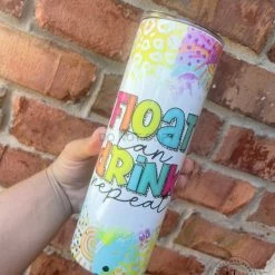 Hustle & Heart NC Float Tan Drink Repeat Completed 20oz Skinny Tumbler Tumbler Of The Week