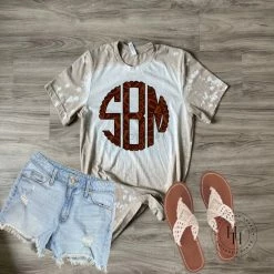 Hustle & Heart NC Monogram Tees Football Bleach Monogram Graphic Tee