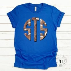 Hustle & Heart NC Monogram Tees Football Monogram Graphic Tee