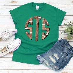 Hustle & Heart NC Monogram Tees Football Monogram Graphic Tee