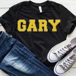 Hustle And Heart NC Faux Chenille And Glitter Letter Patch Tees Gary Yellow Faux Chenille Letters Graphic Tee