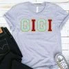 Hustle And Heart NC Gigi Mint/Red/Gold Faux Chenille Letters Graphic Tee Faux Chenille And Glitter Letter Patch Tees