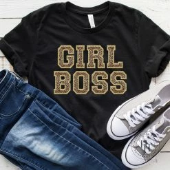 Hustle And Heart NC Faux Chenille And Glitter Letter Patch Tees Girl Boss Faux Chenille Letters Graphic Tee