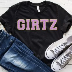 Hustle And Heart NC Girtz Faux Chenille Letters Graphic Tee Faux Chenille And Glitter Letter Patch Tees