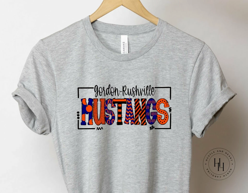 Hustle & Heart NC Gordon Rushville Mustangs Doodle Graphic Tee
