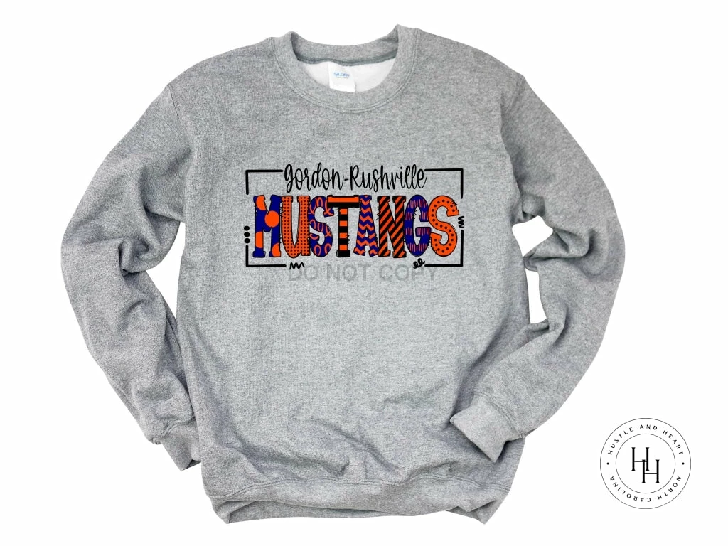 Hustle & Heart NC Gordon Rushville Mustangs Doodle Graphic Tee