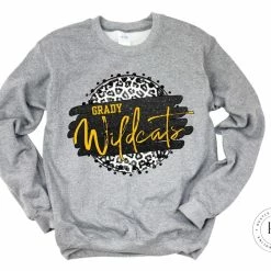Hustle & Heart NC Grady Wildcats Black And Yellow Gold Faux Glitter Leopard Circle Designs