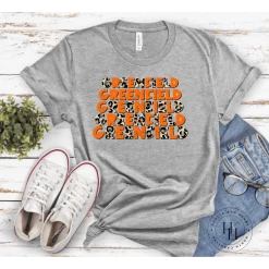 Hustle & Heart NC Greenfield Orange Repeating Graphic Tee Repeating Mascot Designs