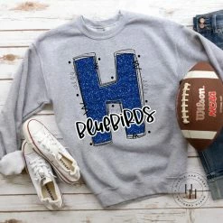 Hustle & Heart NC H Bluebirds Glitter Varsity Doodle