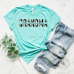 Hustle & Heart NC Half Leopard Customizable GRANDMA Graphic Tee Customizable Name Tees