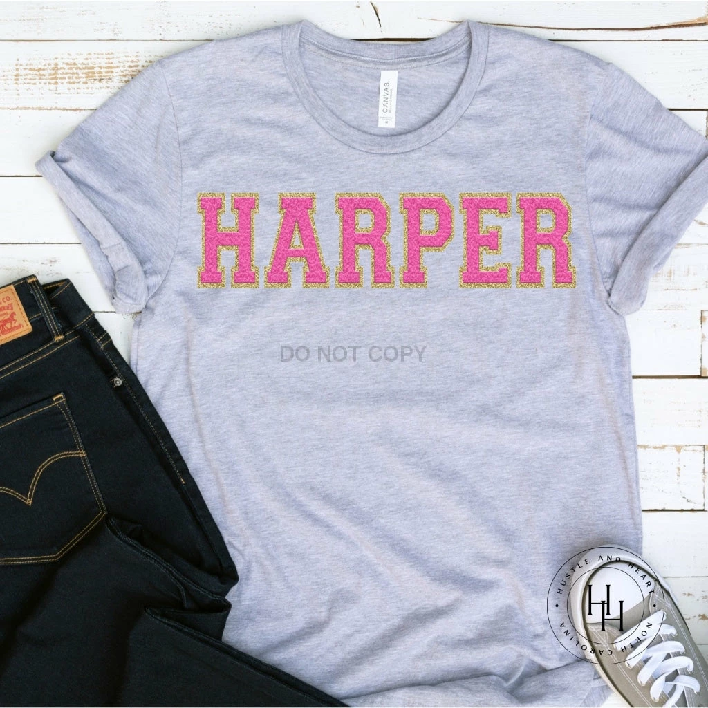 Hustle And Heart NC Harper Faux Chenille Letters Graphic Tee Faux Chenille And Glitter Letter Patch Tees