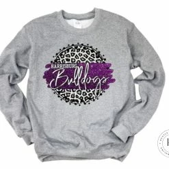 Hustle & Heart NC Harrisburg Bulldogs Purple/White Faux Glitter Leopard Circle Designs