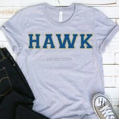 Hustle And Heart NC Faux Chenille And Glitter Letter Patch Tees HAWK Sapphire Faux Chenille Letters Graphic Tee