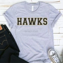 Hustle And Heart NC Hawks Black/Gold Faux Chenille Letters Graphic Tee