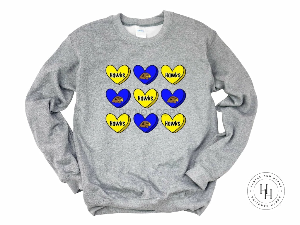 Hustle & Heart NC Valentine's Day Hawks Blue And Yellow Conversation Heart Graphic Tee