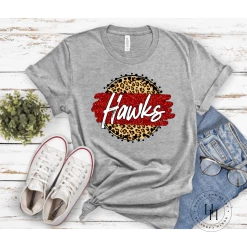 Hustle & Heart NC Hawks Tan Leopard Graphic Tee Faux Glitter Leopard Circle Designs