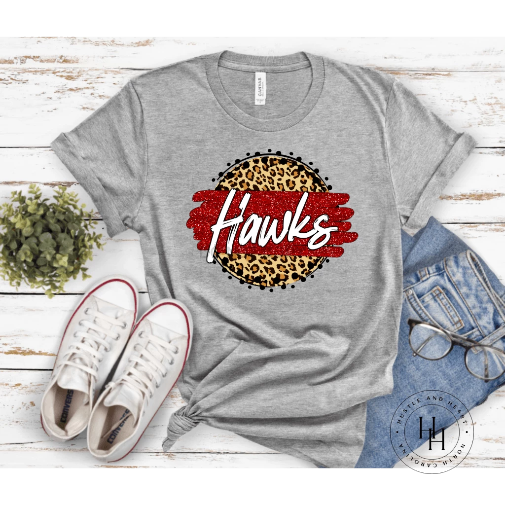 Hustle & Heart NC Hawks Tan Leopard Graphic Tee Faux Glitter Leopard Circle Designs