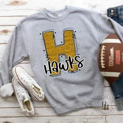 Hustle & Heart NC Hawks Yellow/Blue Glitter Varsity Doodle